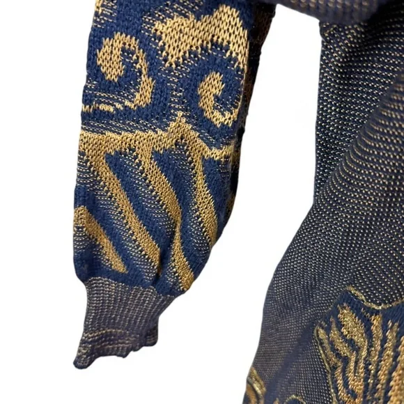 Nautical knit  blue and gold boat neck  long sleeve light weight sweater - Picture 6 of 11